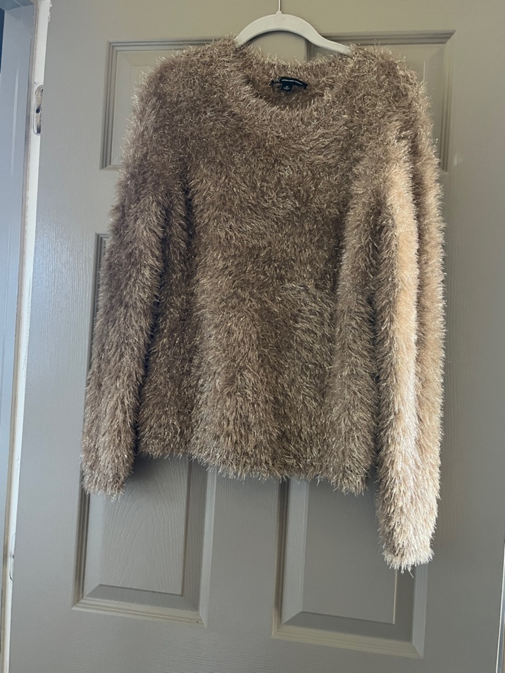 Faux-Fur Eyelash Knit Sweater - Taupe
